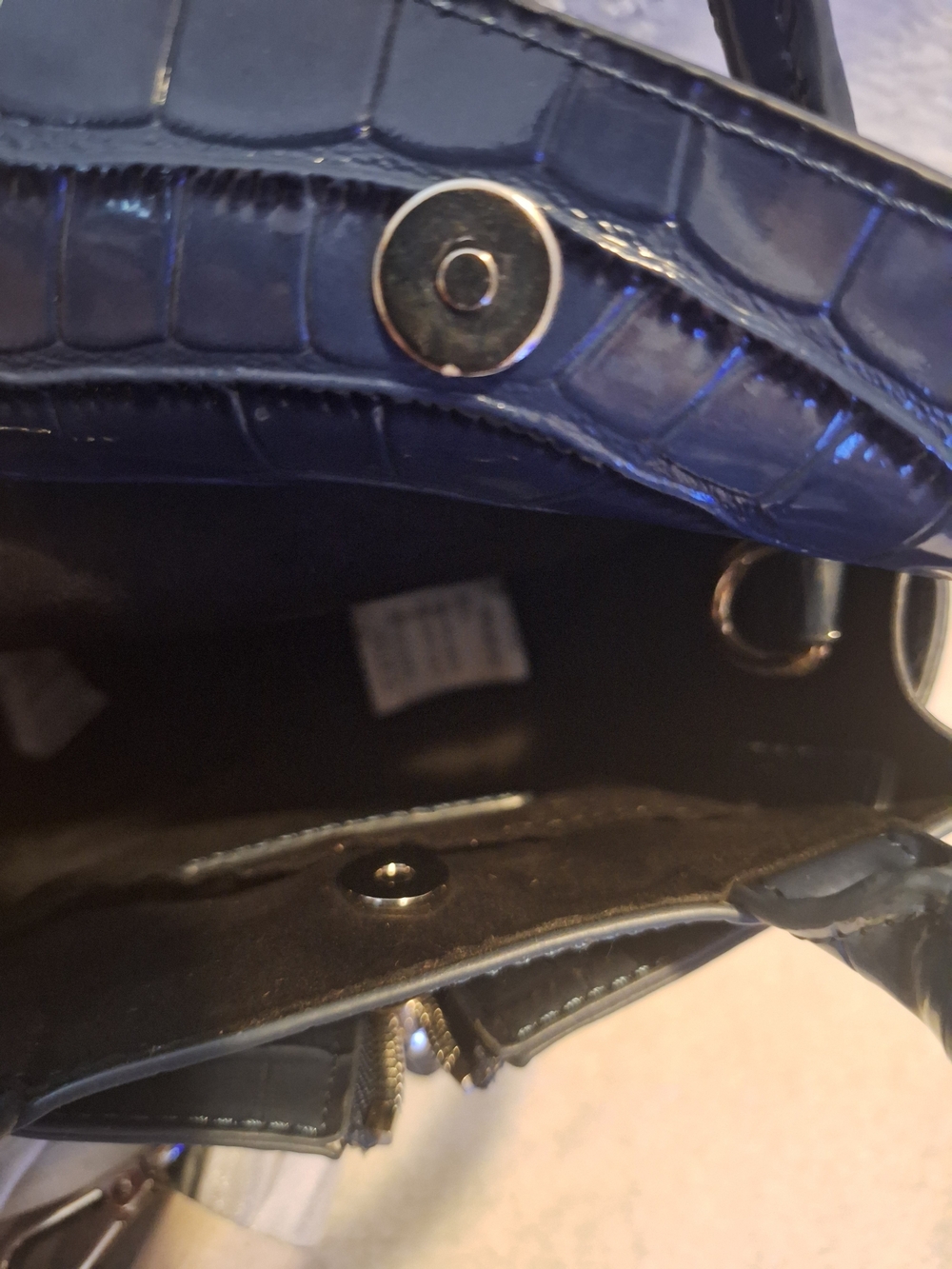 Brandon Blackwood Mini Kuei Navy Croc-Embossed Bag - Picture 12 of 15